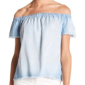 Anthropologie Cloth & Stone Off Shoulder Top Chambray Blue Size XS